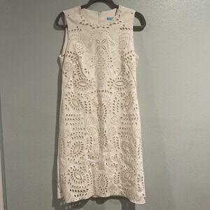 J McLaughlin Classic‎ Ivory Eyelet Embroidered Sleeveless Sheath Dress Sz medium